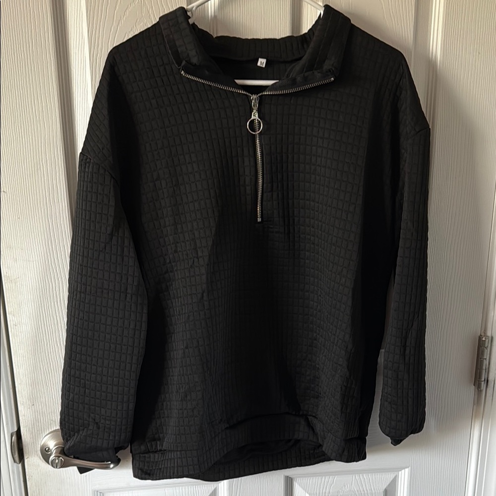 Black Quilted Half-Zip Pullover